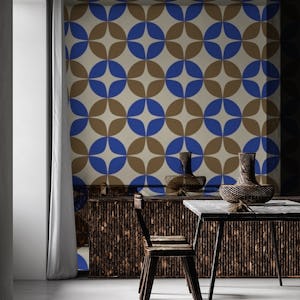 Mid Century Modern Shapes Pattern in Blue and Brown