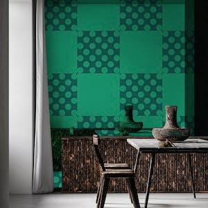 Green abstract square and polka dots pattern