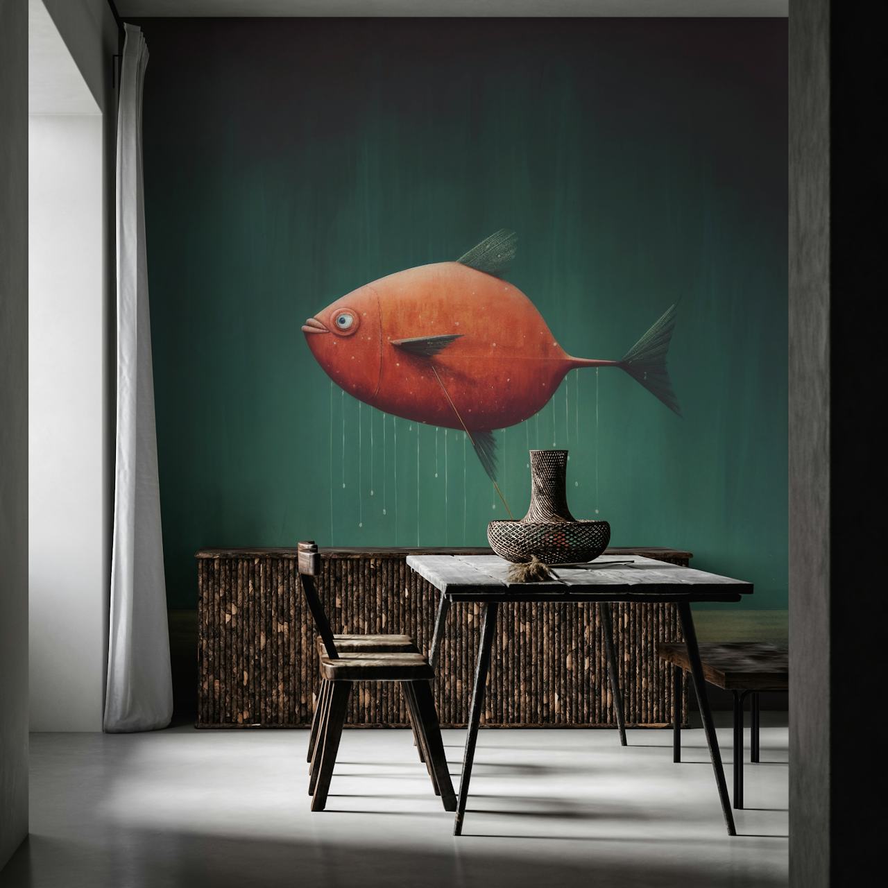 Papel de parede Minimal Ray Journey em um quarto moderno