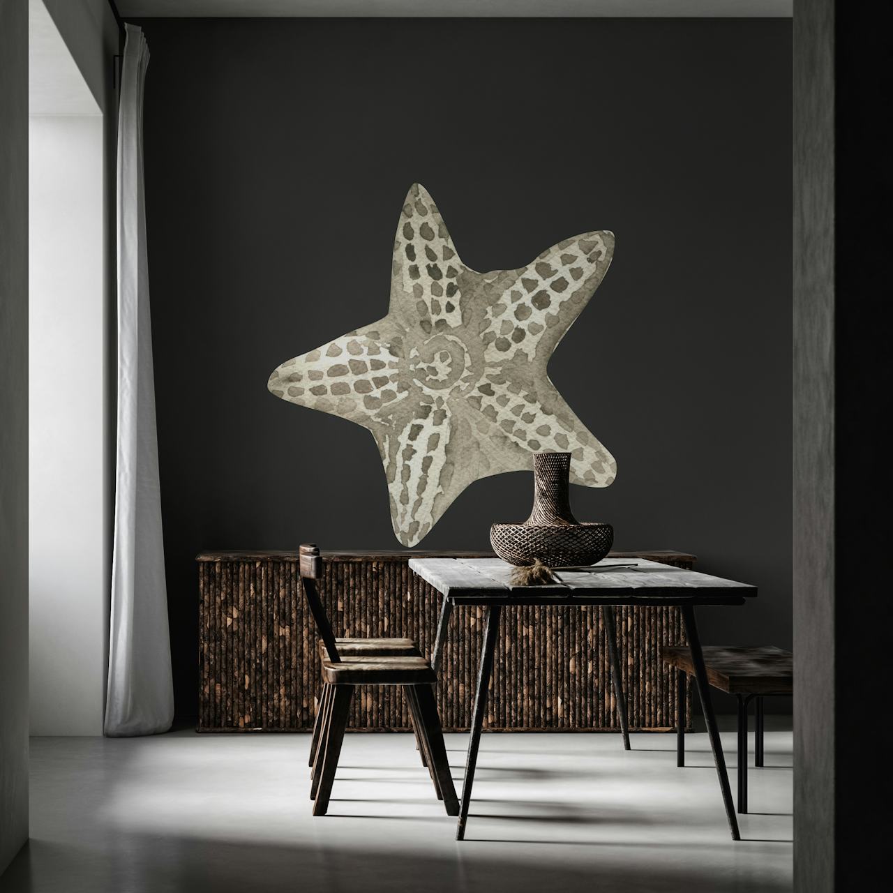 Ocean starfish illustration wallpaper in a room