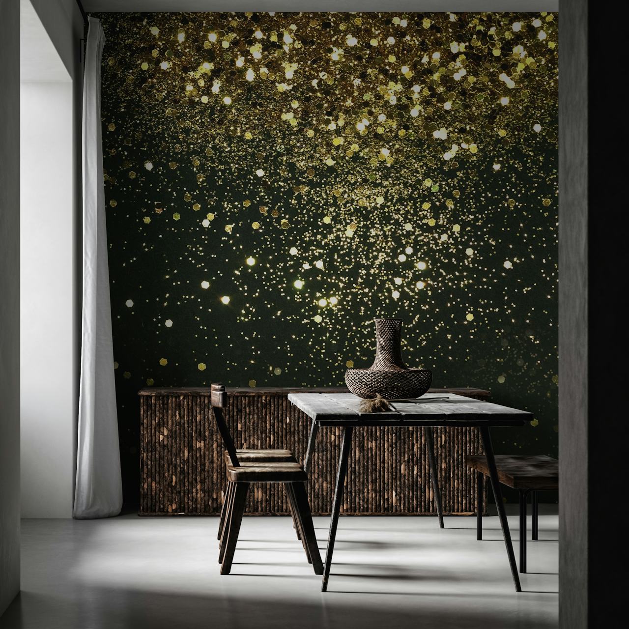 Sparkling Gold Glitter tapet i et rom