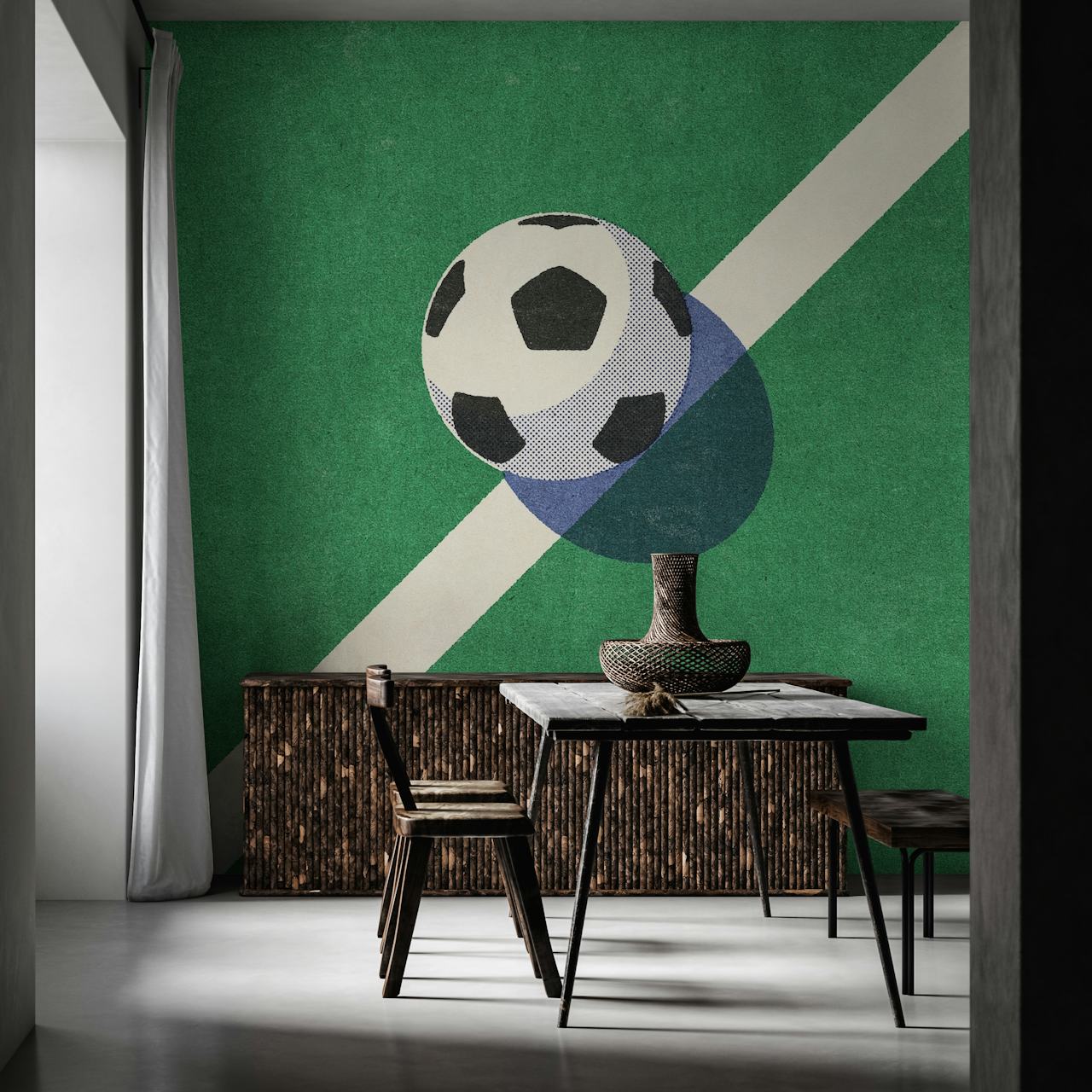 Football wallpaper design in a room