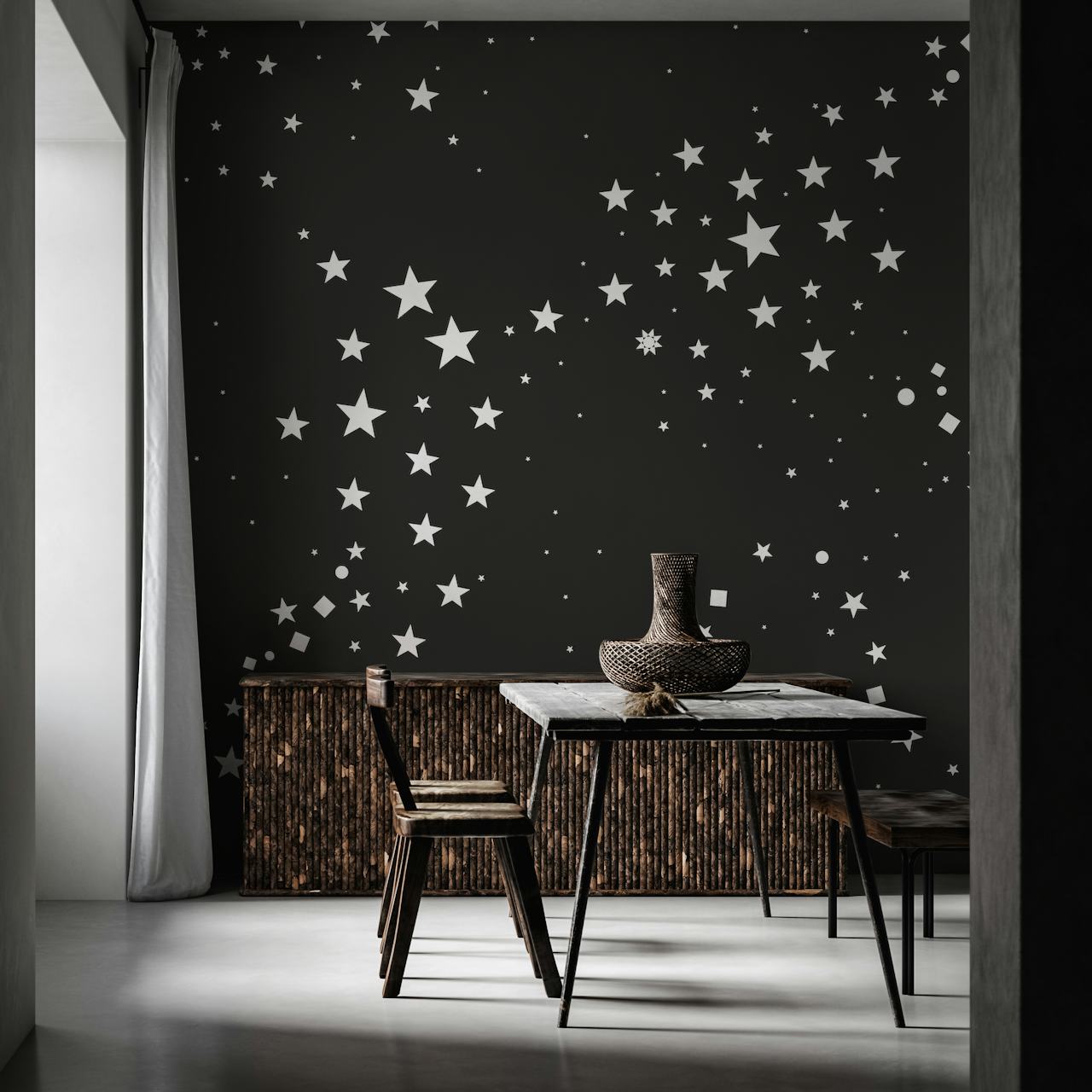 Ručně tažené stylové doodle hvězdy roztroušené na tmavém pozadí fototapeta