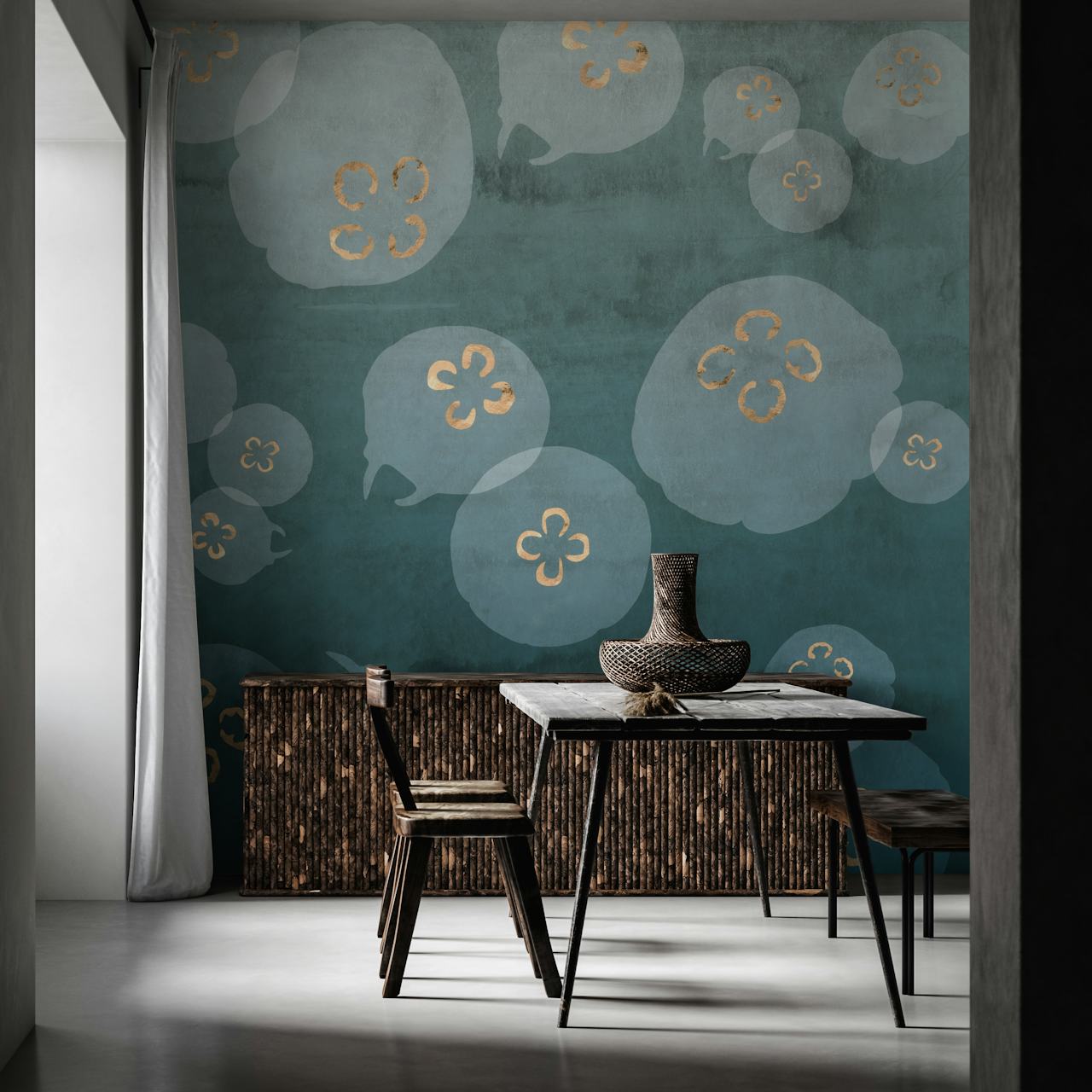 Watercolour jellyfish wallpaper in a room