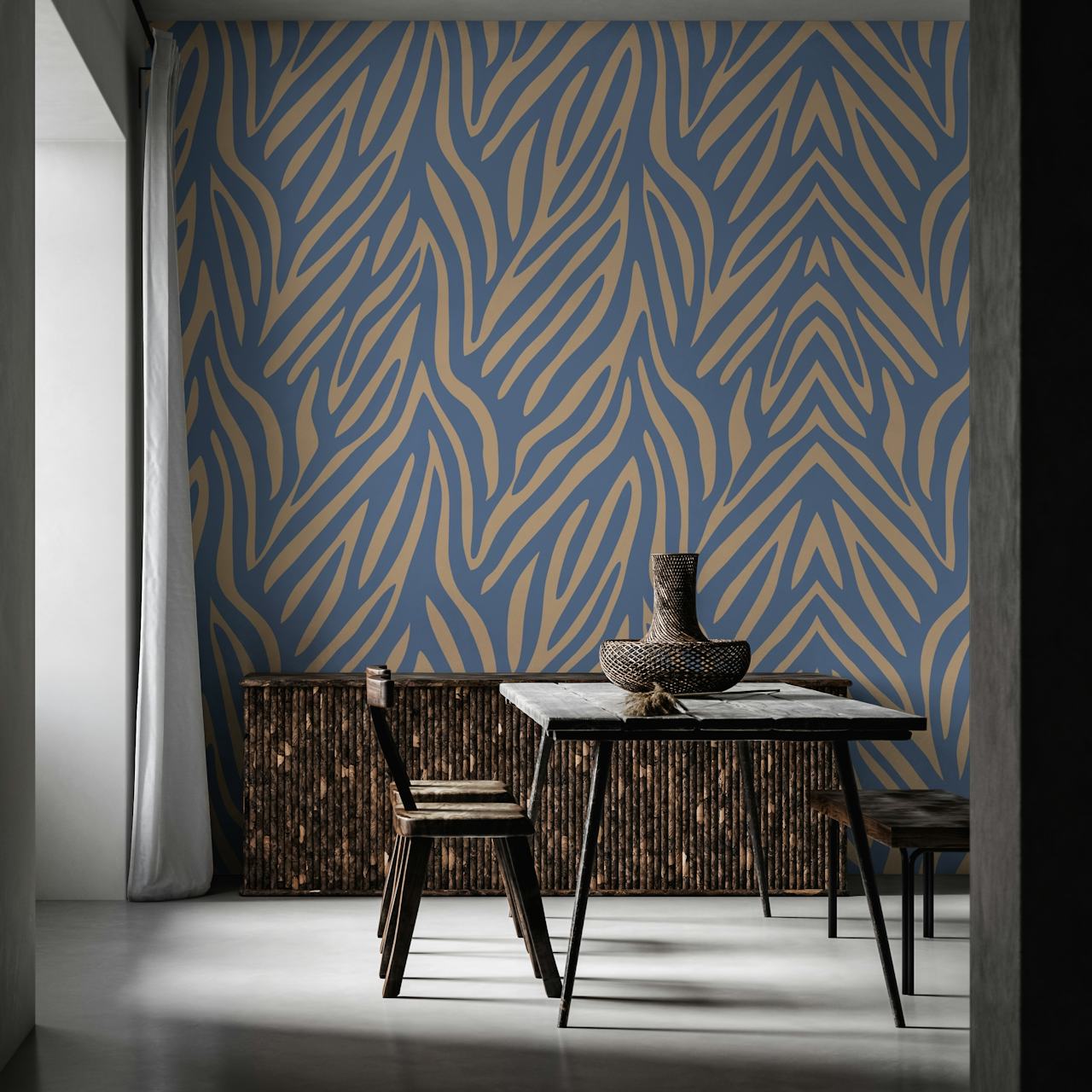 Navy and taupe animal print pattern wallpaper