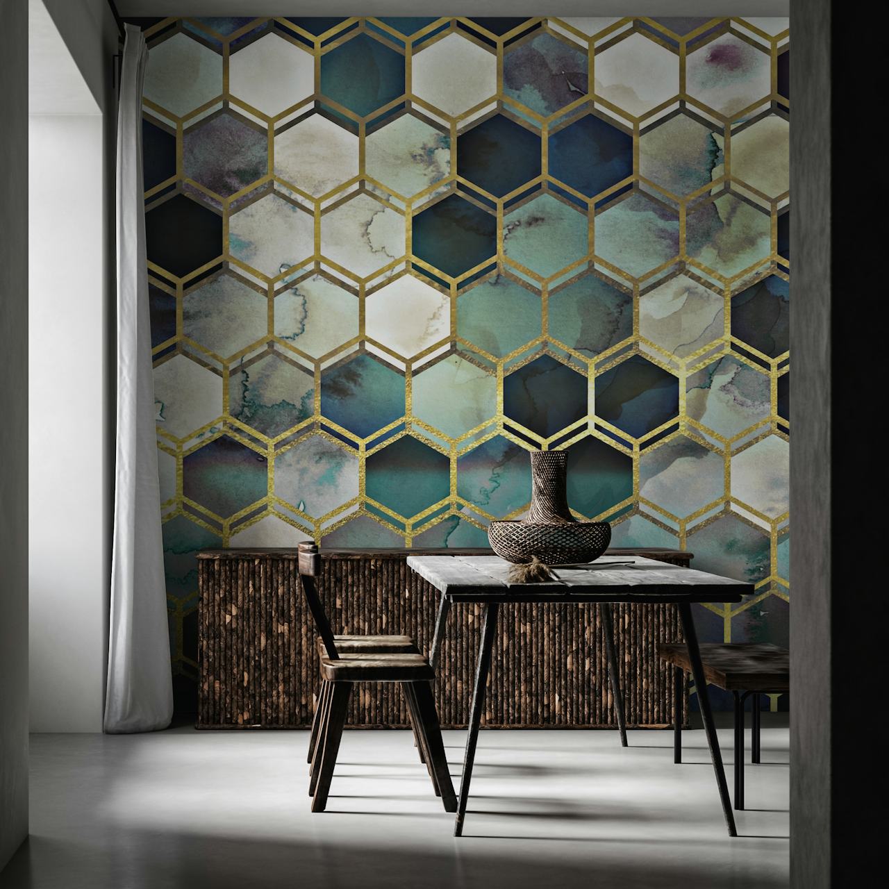 Rugged Marble Blue Behang In Een Kamer