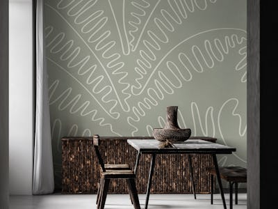 Line Art Palm Leaves Sage Grey WM