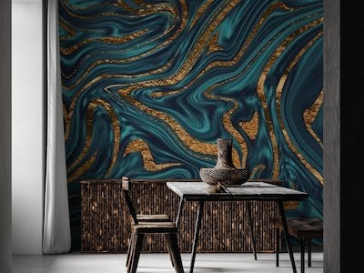 Teal Navy Blue Copper Marble 1