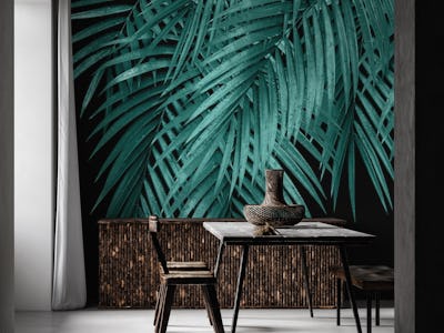 Palm Leaves Teal Night Vibes 1