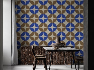 Mid Century Modern Shapes Pattern in Blue and Brown