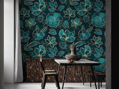 Elegant And Fancy Fantasy Flower Pattern In Turquoise Gold