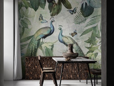 Vintage Exotic Peacocks Jungle