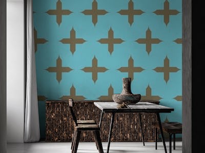 Teal Blue taupe Cross Pattern