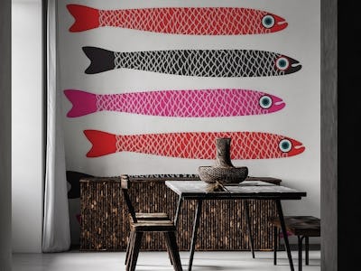 ANCHOVIES Retro Vintage Fish White Pink Red