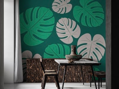 Jumbo Large Palm Leaves in Jade and Taupe