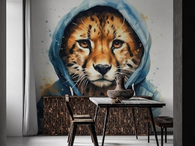 Watercolor Cartoon Cheetah in a Hoodie