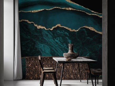 Moody Teal Gold Abstract Marble