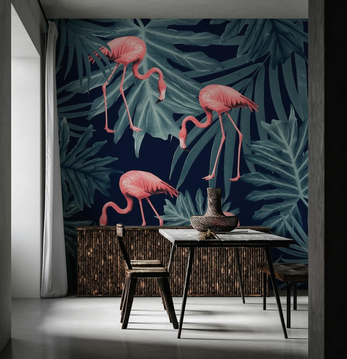 Summer Flamingo Jungle Night 1 wallpaper