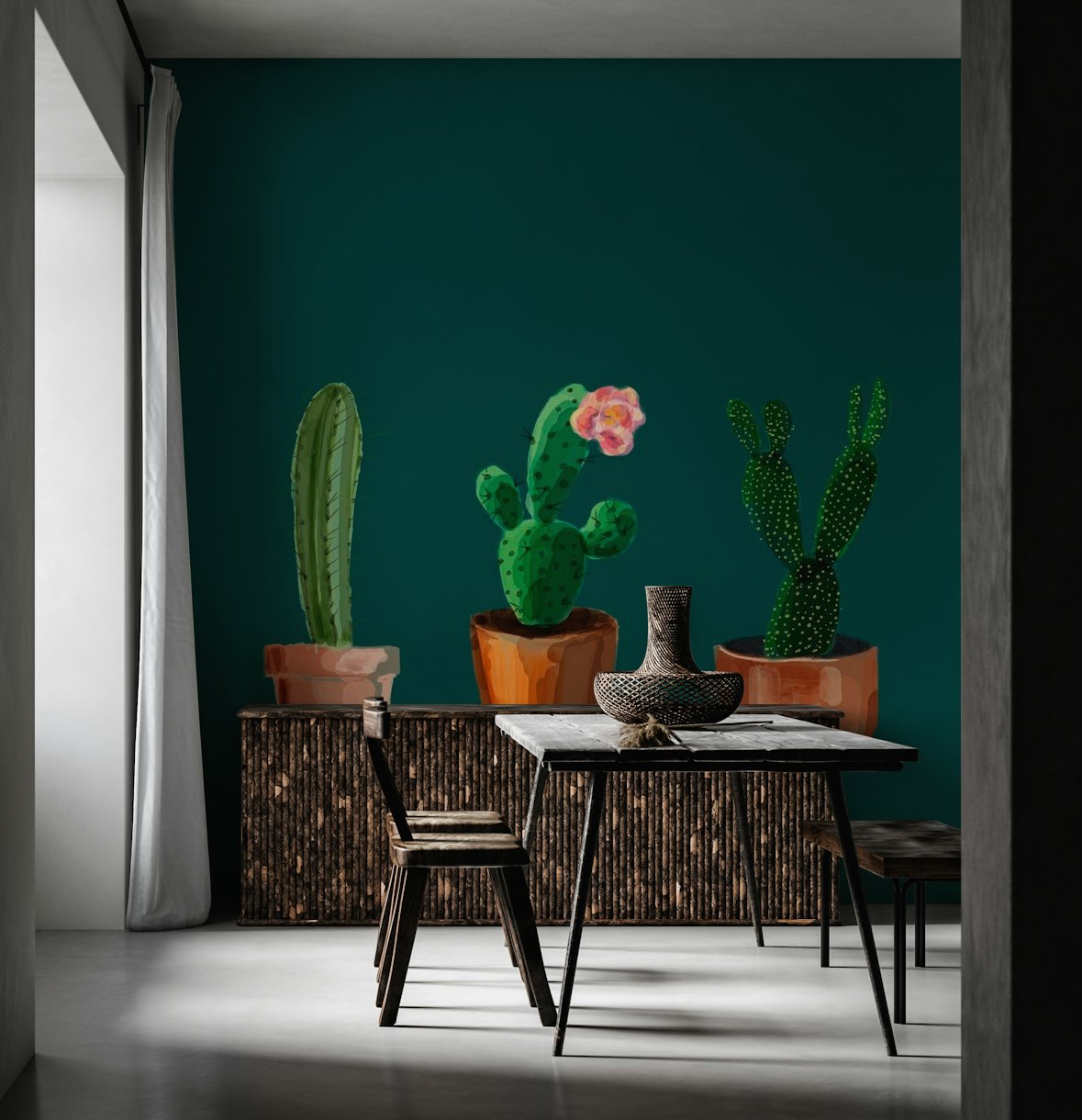 Three Cacti Green wallpaper