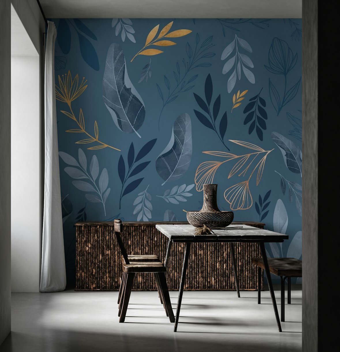Leaf Line Blue wallpaper