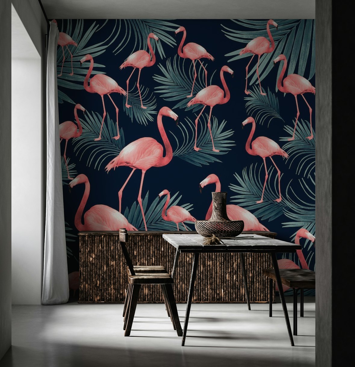 Summer Flamingo Palm Night 1 wallpaper
