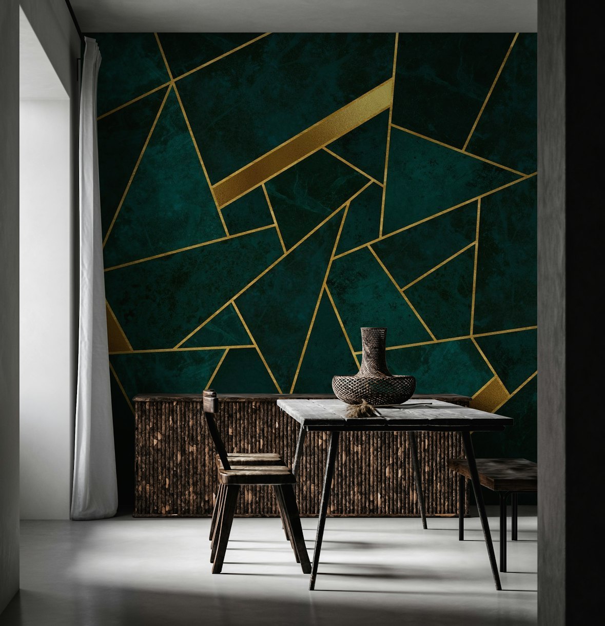 Dark Teal and Gold Mosaic tapet