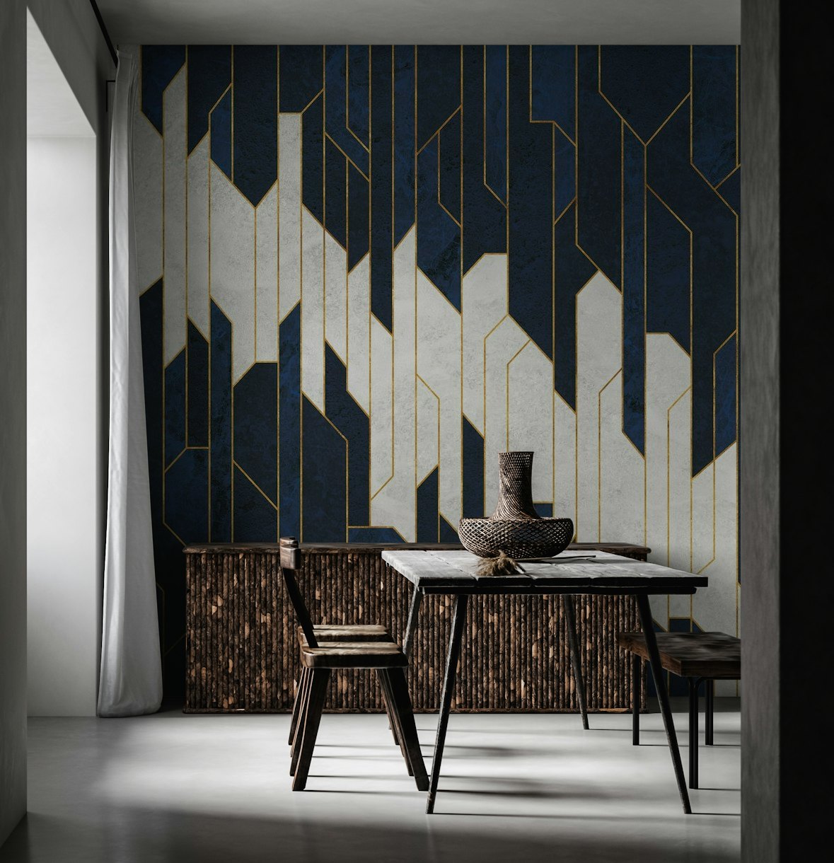 Navy and White Marble Geometry wallpaper
