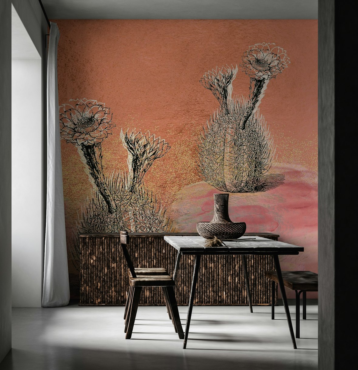 Hand Drawn Cacti on Copper wallpaper
