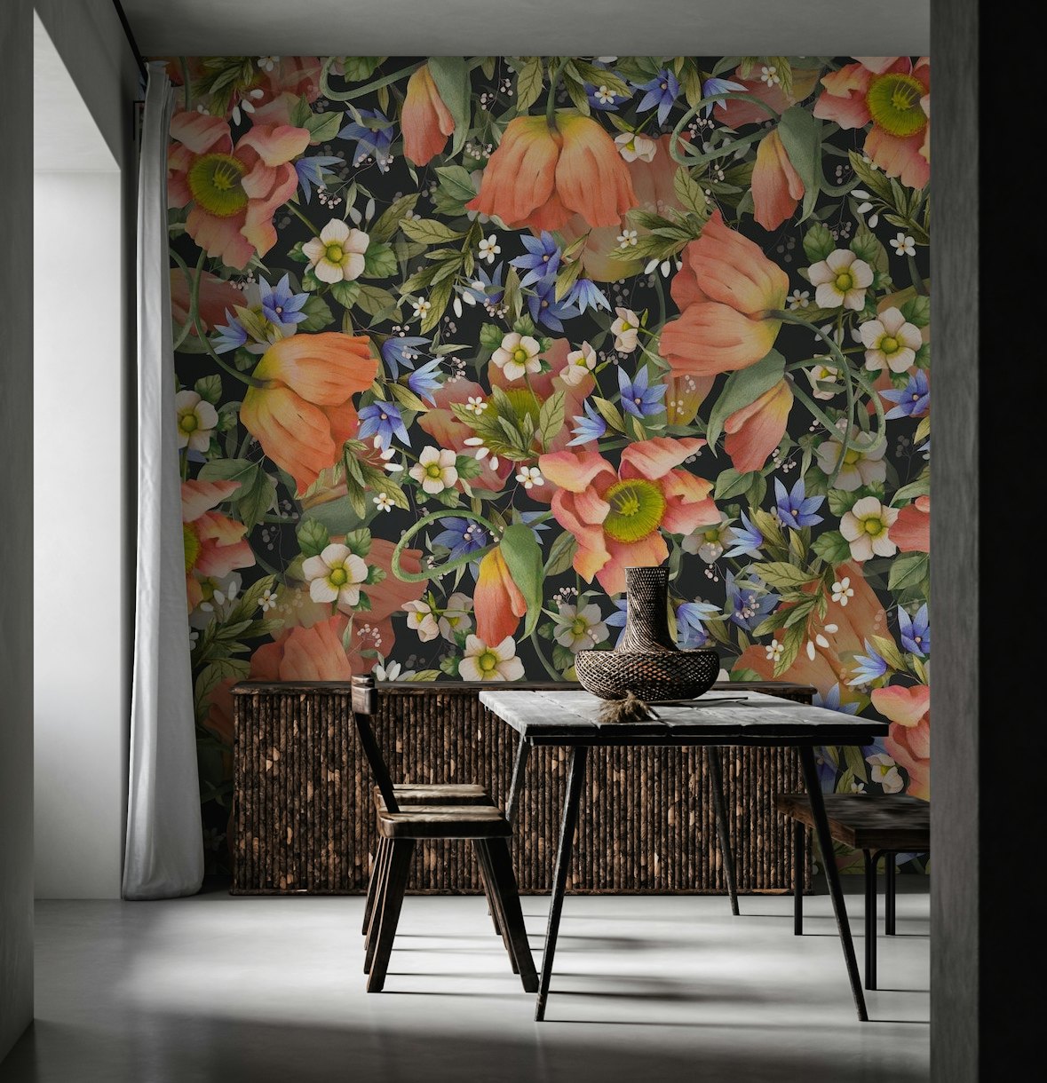 Poppies on dark background wallpaper