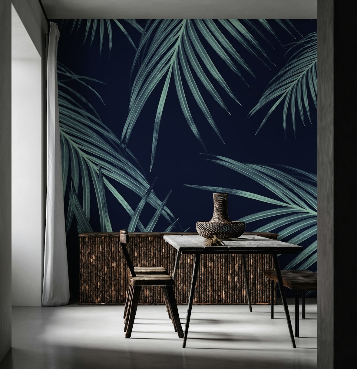 Navy Blue Palm Leaves Dream 1 wallpaper