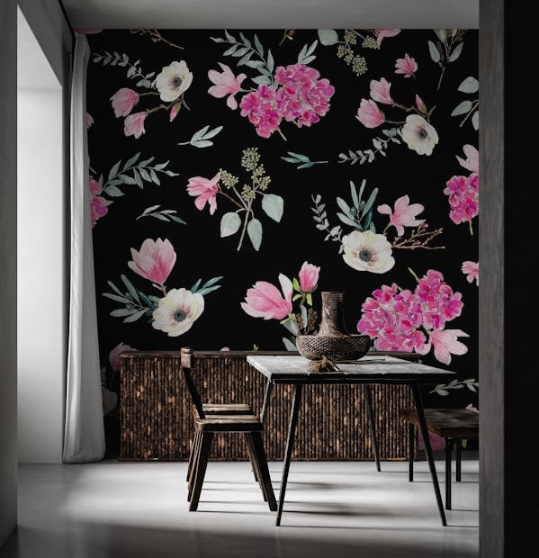 Black Pink Flowers wallpaper - Happywall