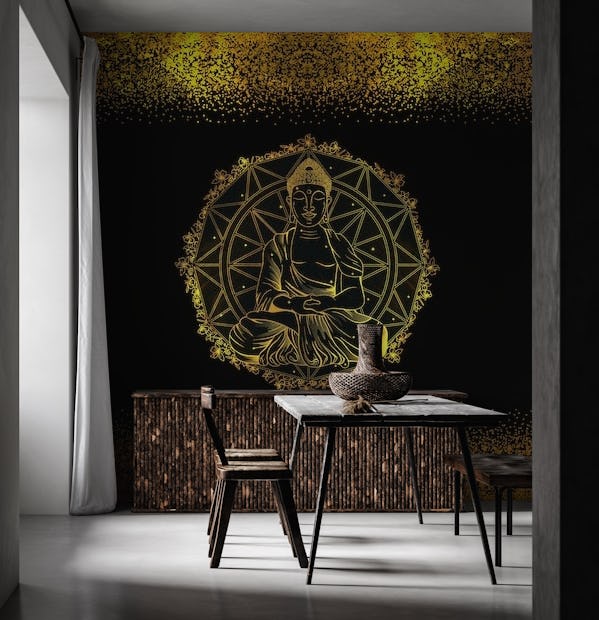 Gold Glitter Boho Buddha wallpaper - Happywall
