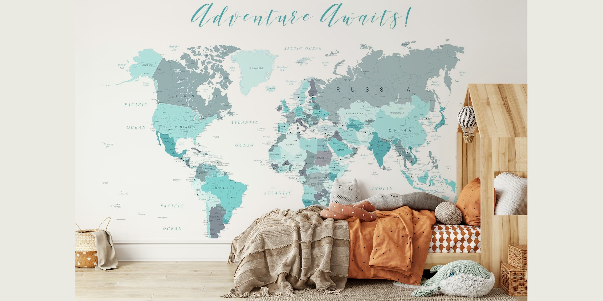 Adventure Awaits Map Teal papel pintado