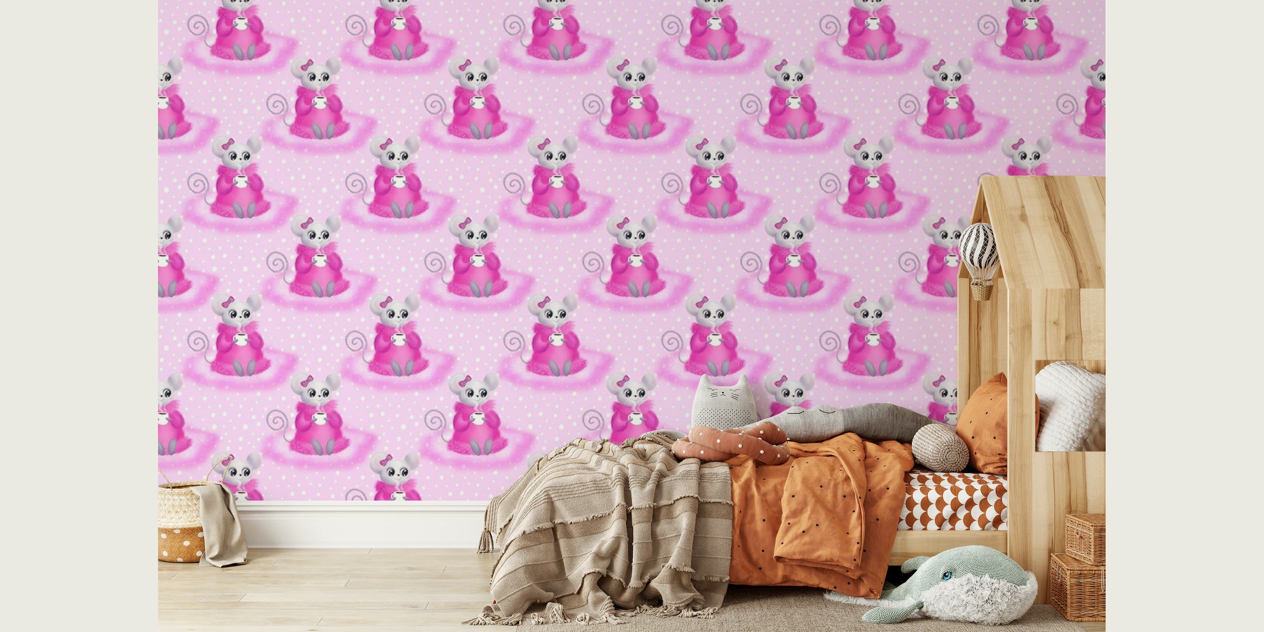 Cute Mouse in Pink at Tea wallpaper