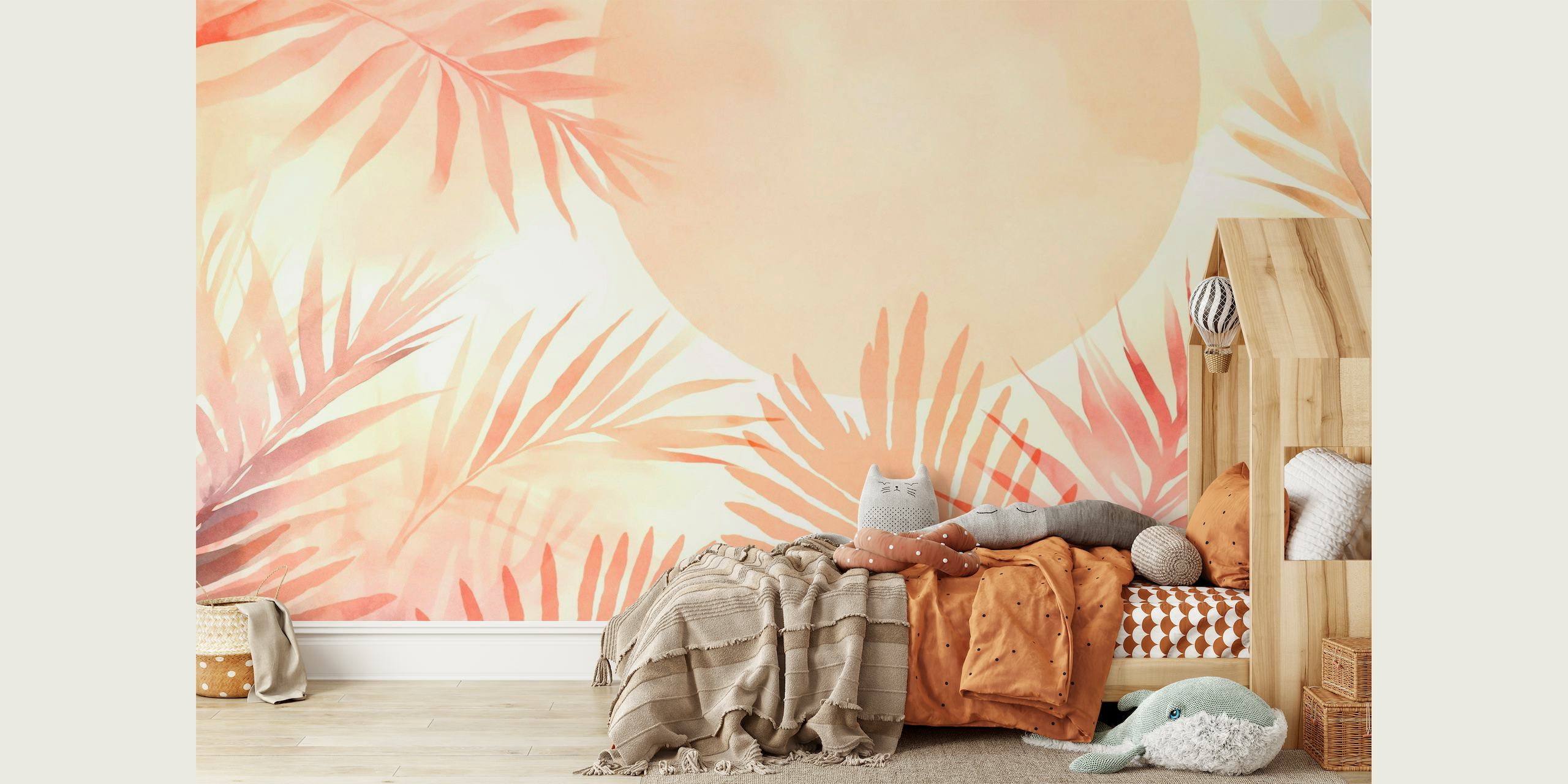 Calm Oasis Palm Leaves Sunrise wallpaper