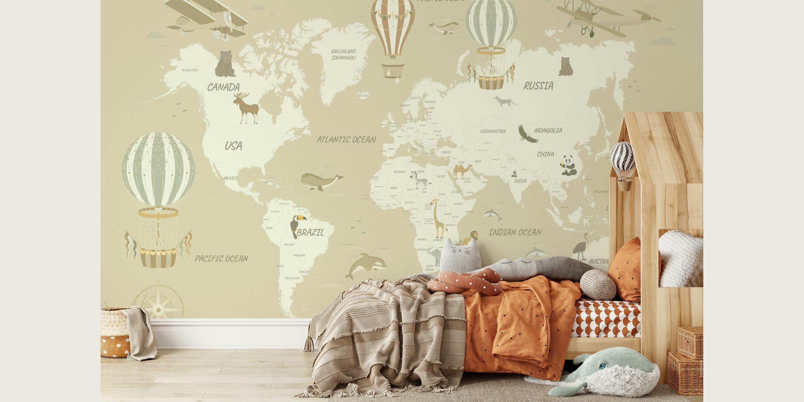 Beautiful Travel Map for Kids - Light Sepia tapetit