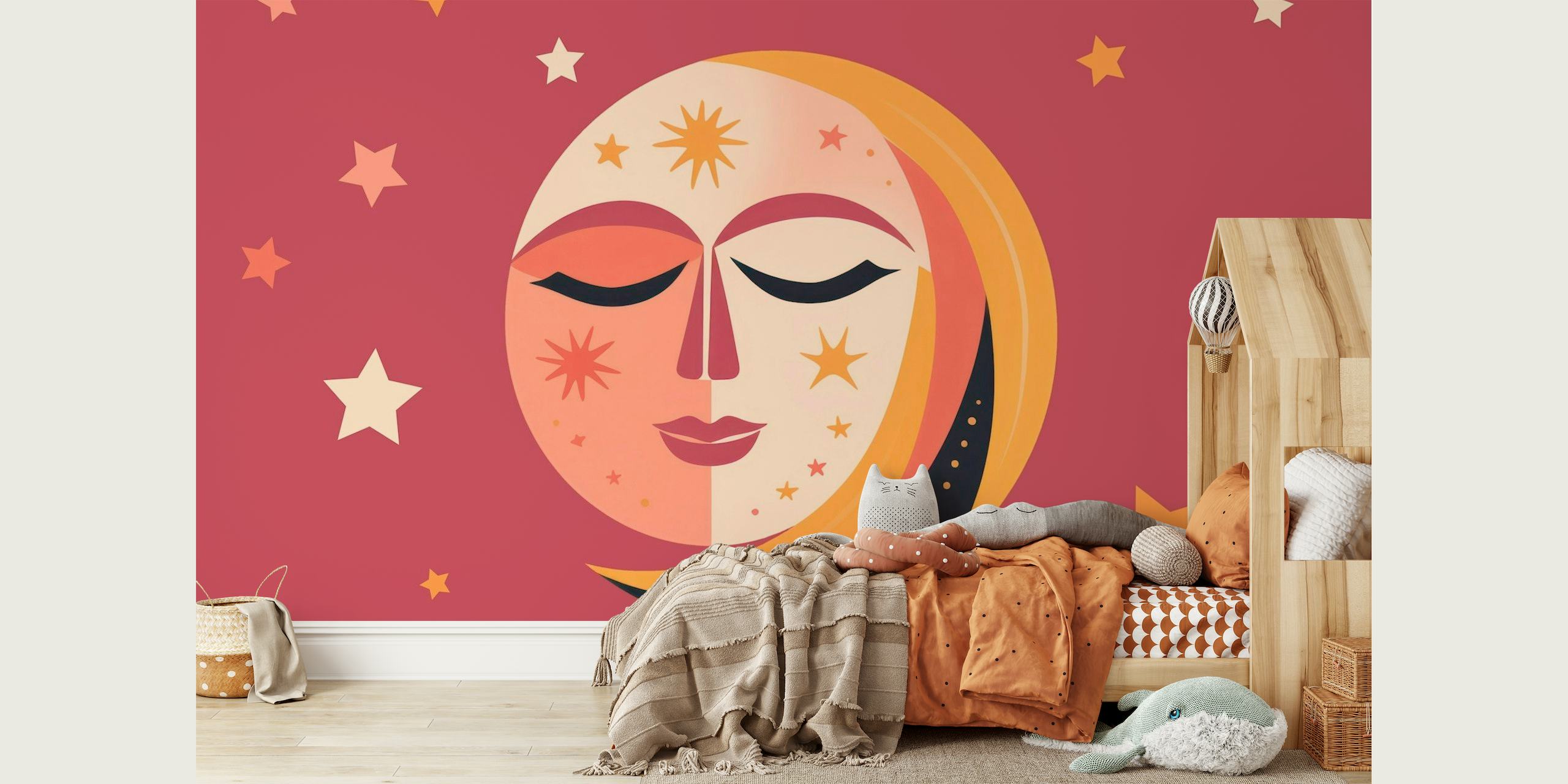 Whimsical Sun And Moon Face papel pintado