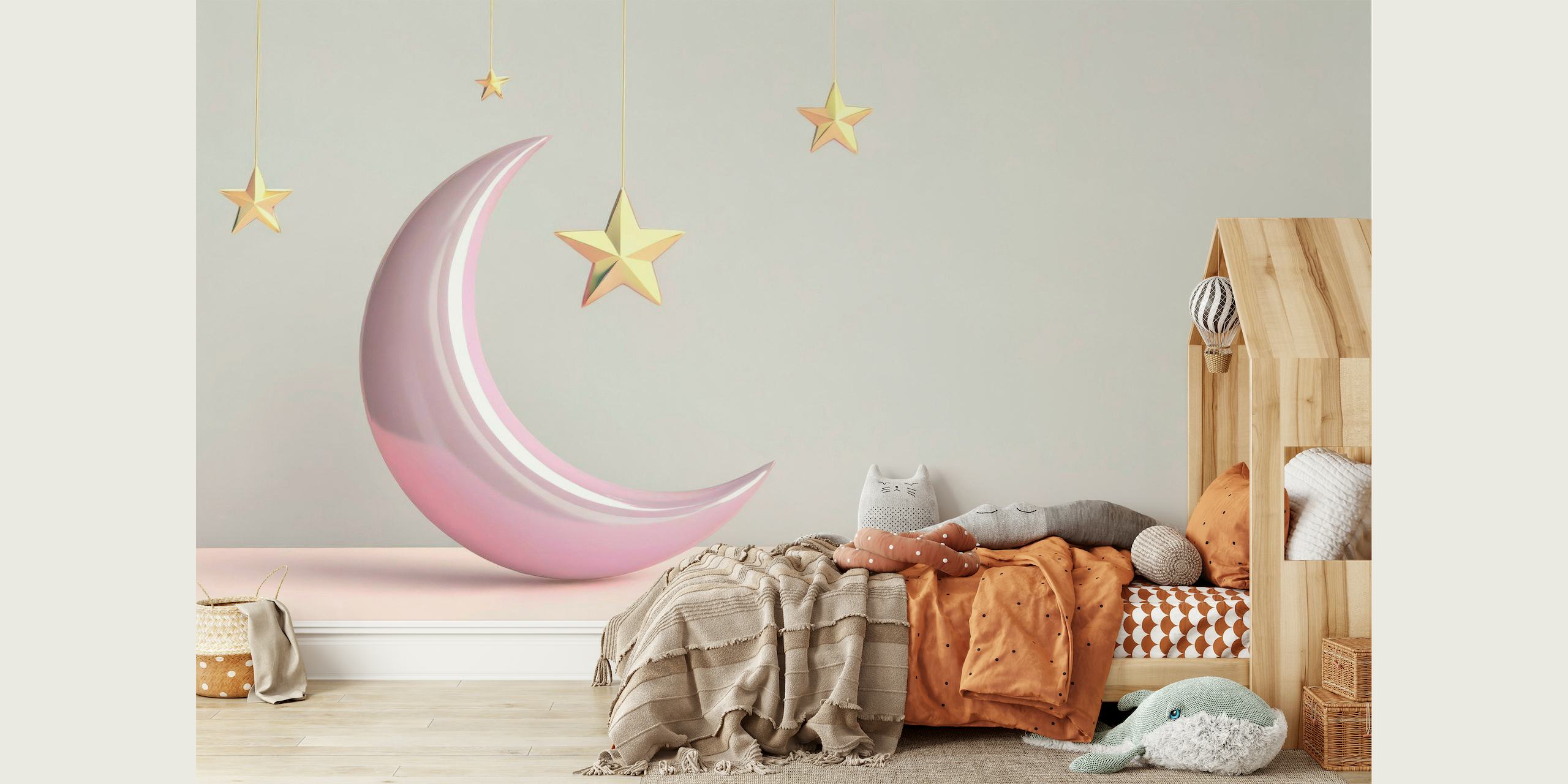 Pastel crescent moon and stars wall mural