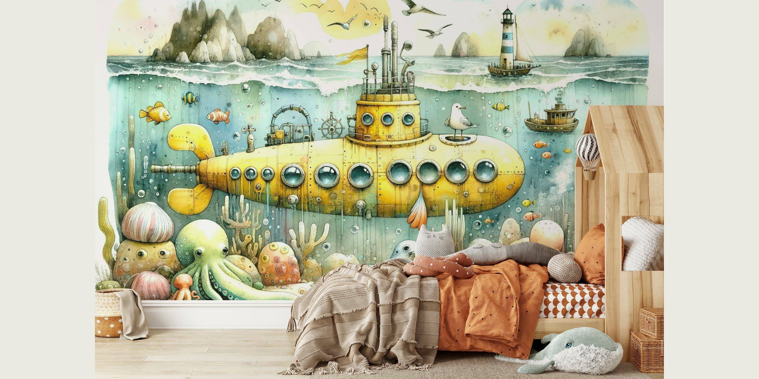 Gentle Sea Giants Embrace the Playful Sub papel de parede