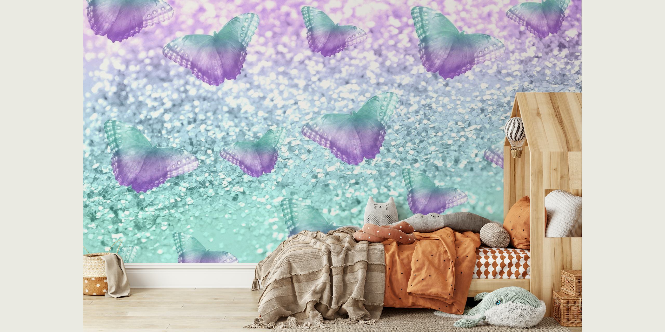 Mermaid Butterfly Glitter 2 seinämaalaus perhosilla ja kimaltelevalla vedenalaisella teemalla