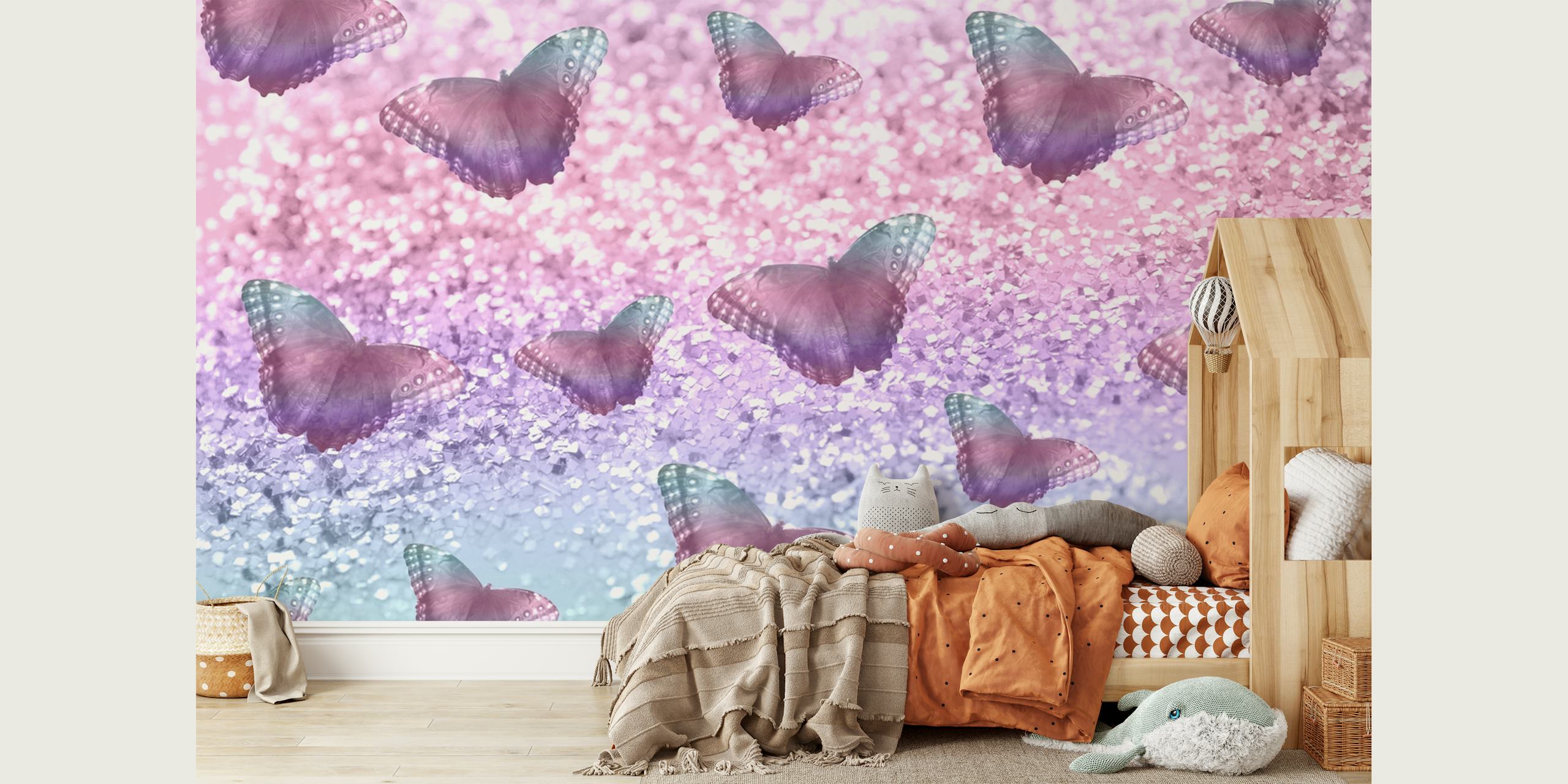 Multiple pastel butterflies in pink and purple tones wallpaper