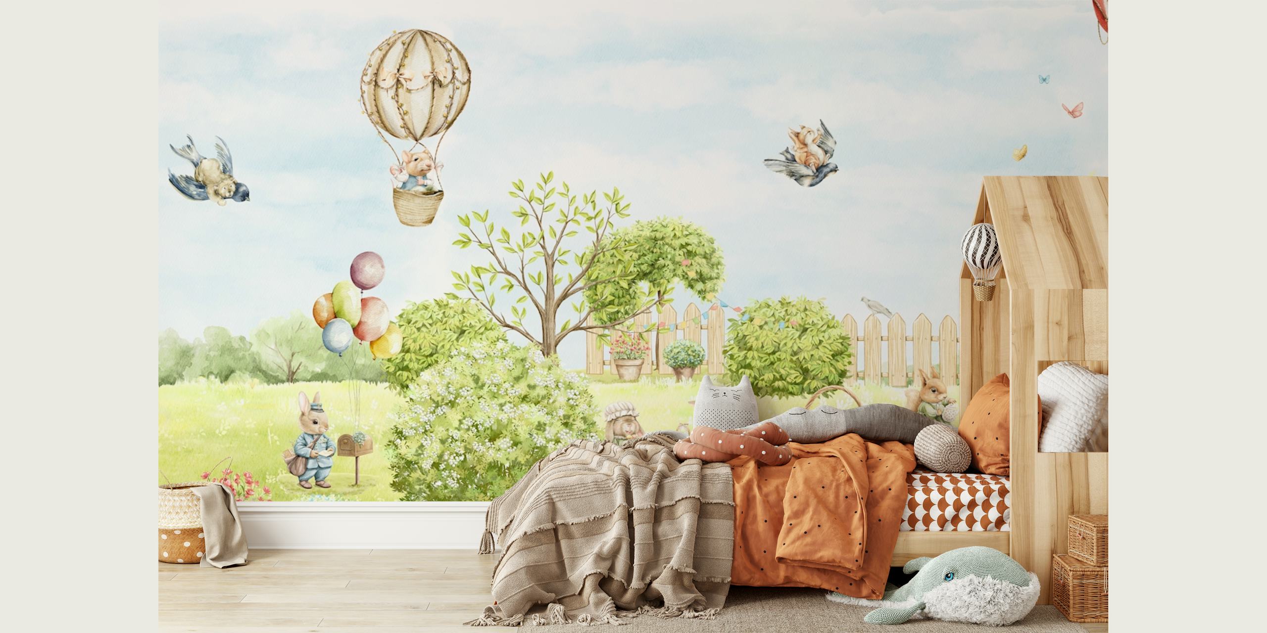 Cute animals in a countryside scenery wallpaper