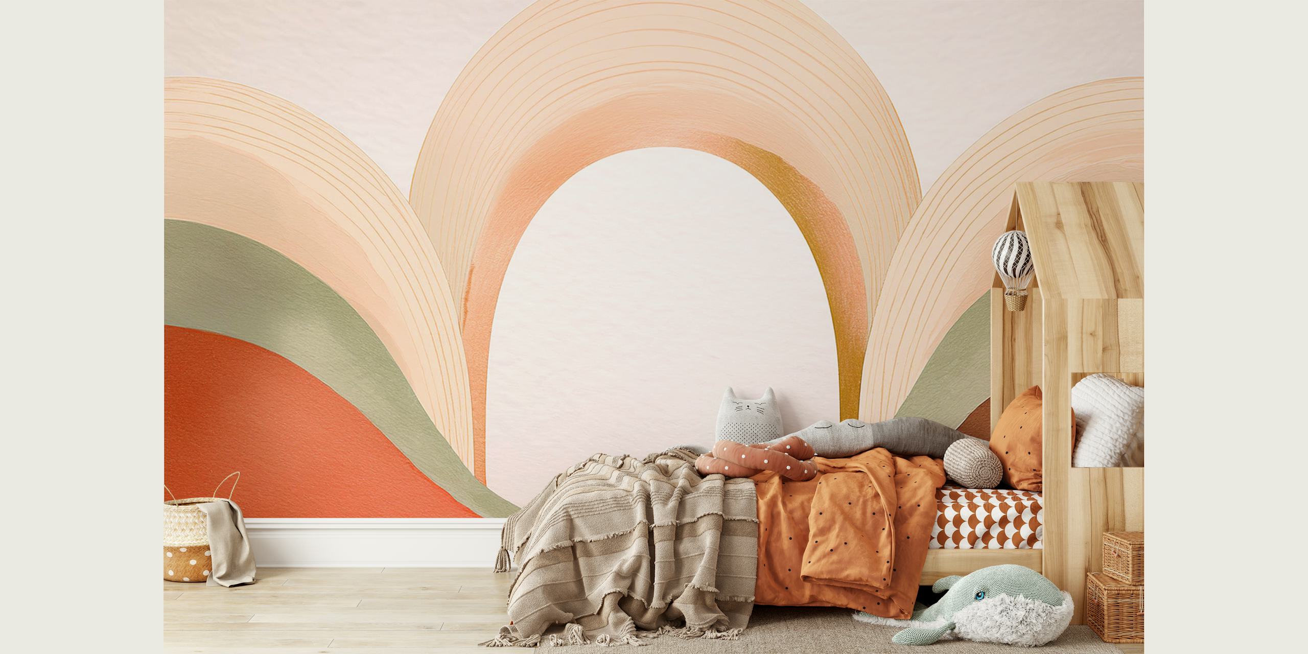 Pastel arches in orange, green, and pink tones wallpaper