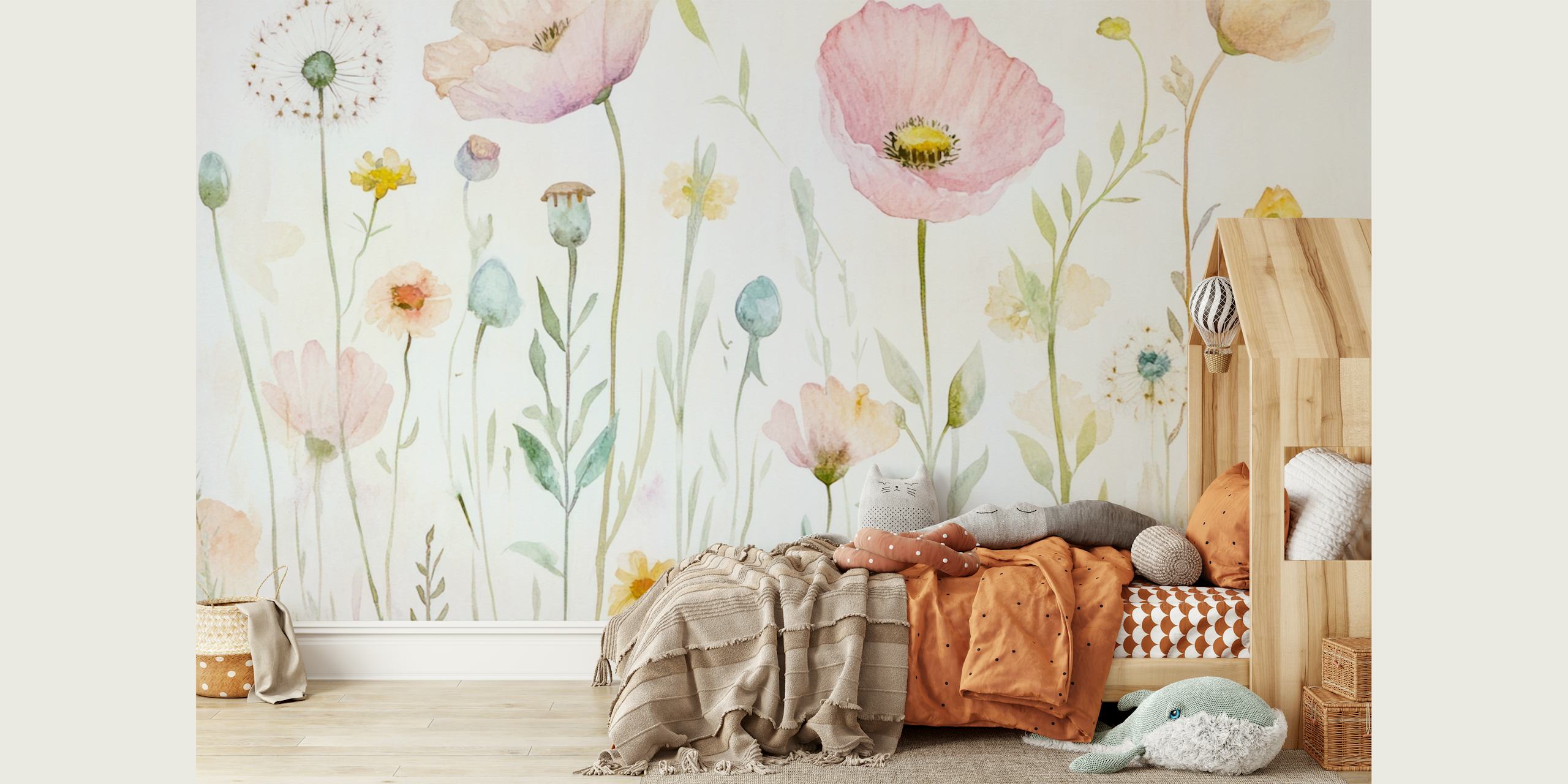 Soft pastel flowers in a watercolor style on a light background wallpaper
