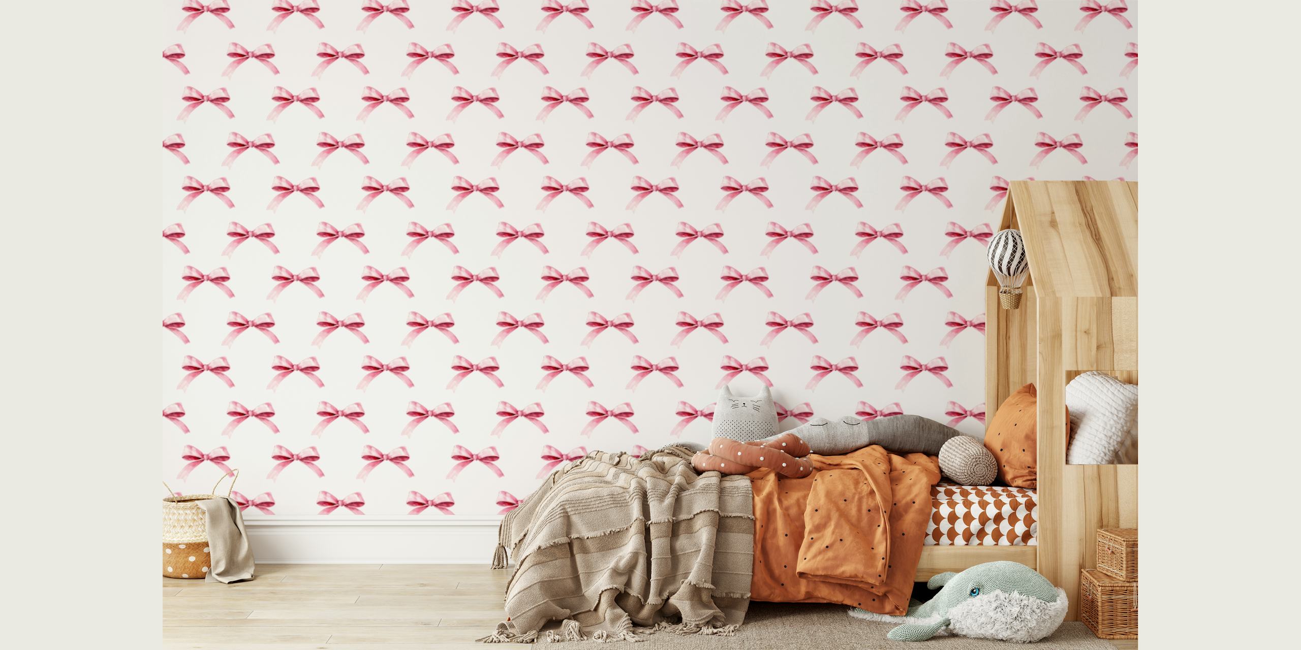 Pastel pink bow charm wallpaper in a room