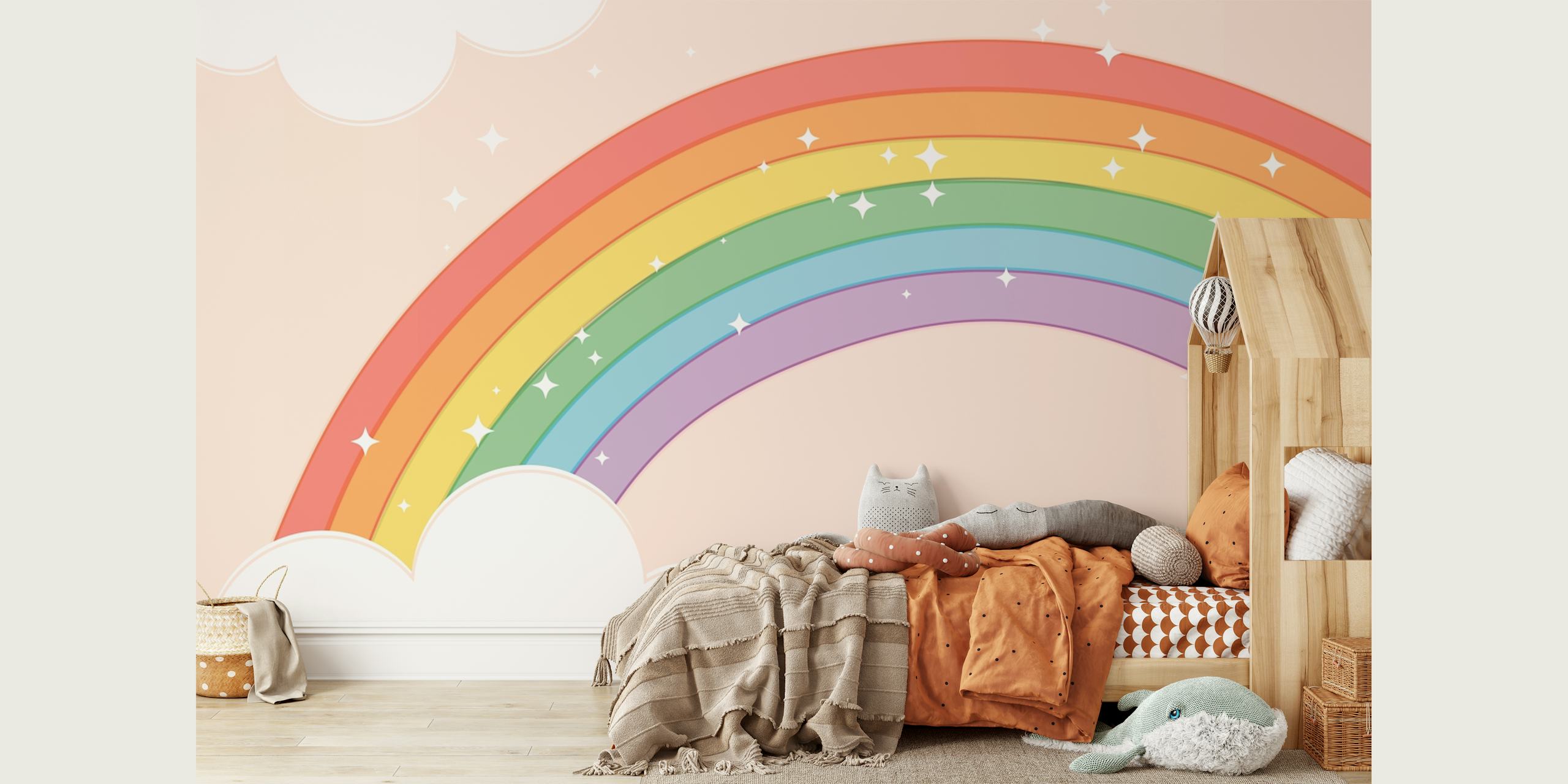 Dreamy rainbow wallpaper in a room