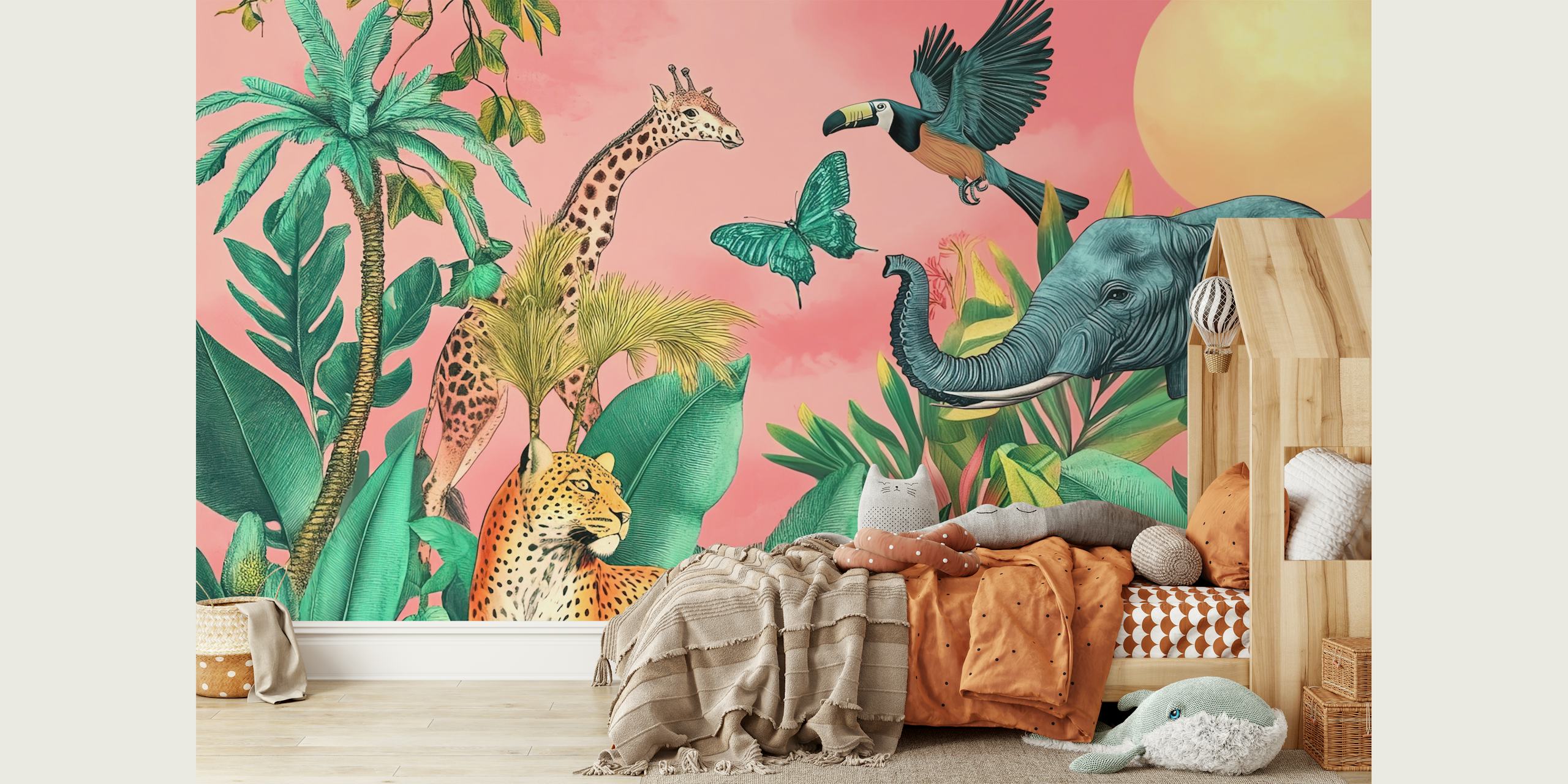 Pink Wild Jungle wallpaper in a room