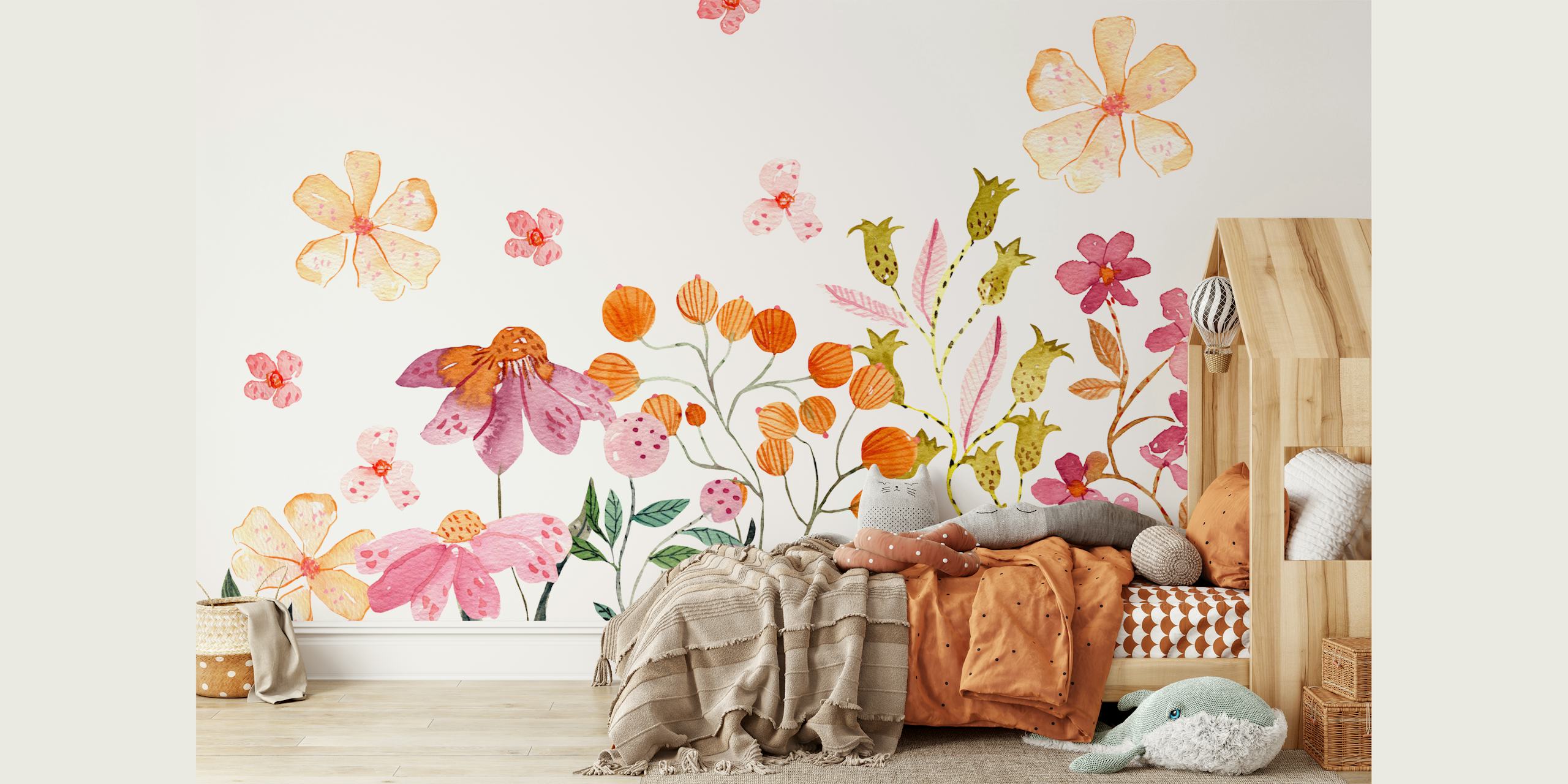 Naive Watercolor Flowers wallpaper design