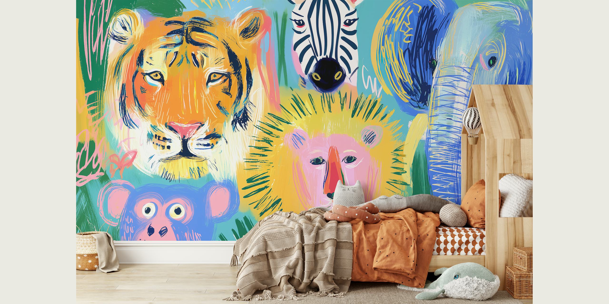 Arty Jungle Animals wallpaper in a room