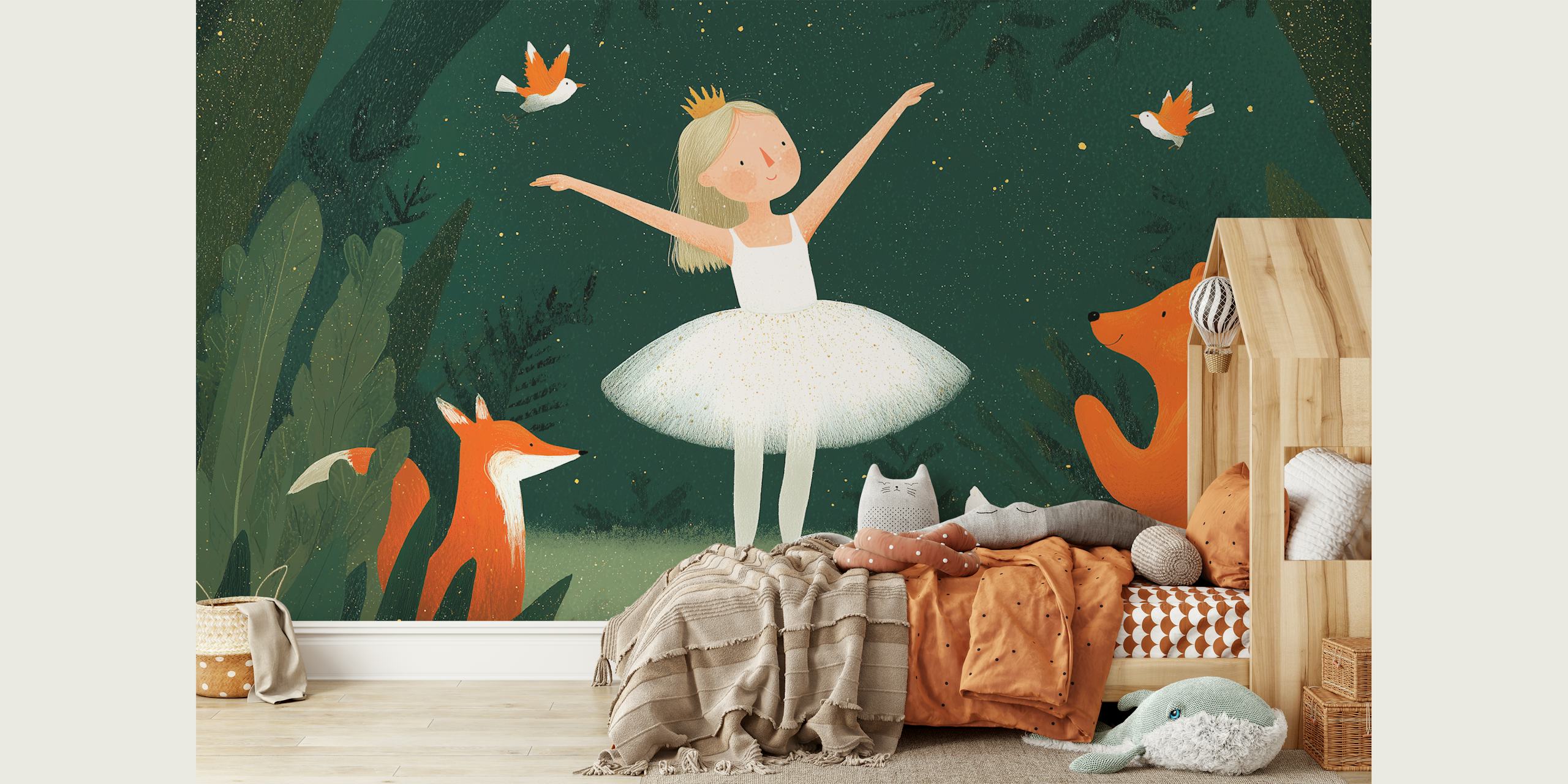 Enchanting forest ballet wallpaper in a room